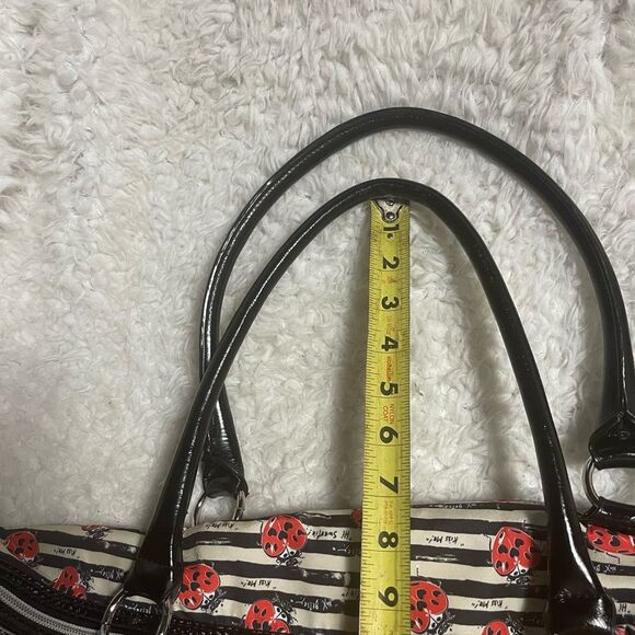 Betsey Johnson fabric Black & White red ladybugs weekender bag synthetic trim - Picture 8 of 13